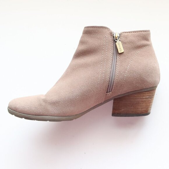 Blondo Taupe Suede Leather Block Heel Waterproof Ankle Boots Booties Size 10 - Picture 12 of 16